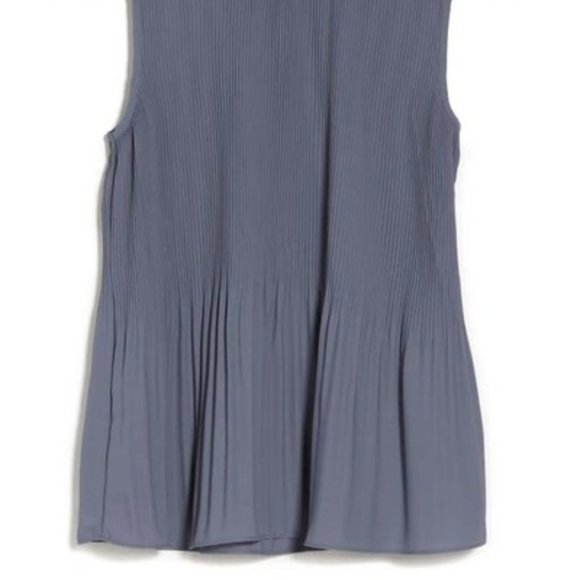 ADRIANNA PAPELL Pleated Sleeveless Tank Top In Dusty Blue XS NWT - Picture 3 of 7